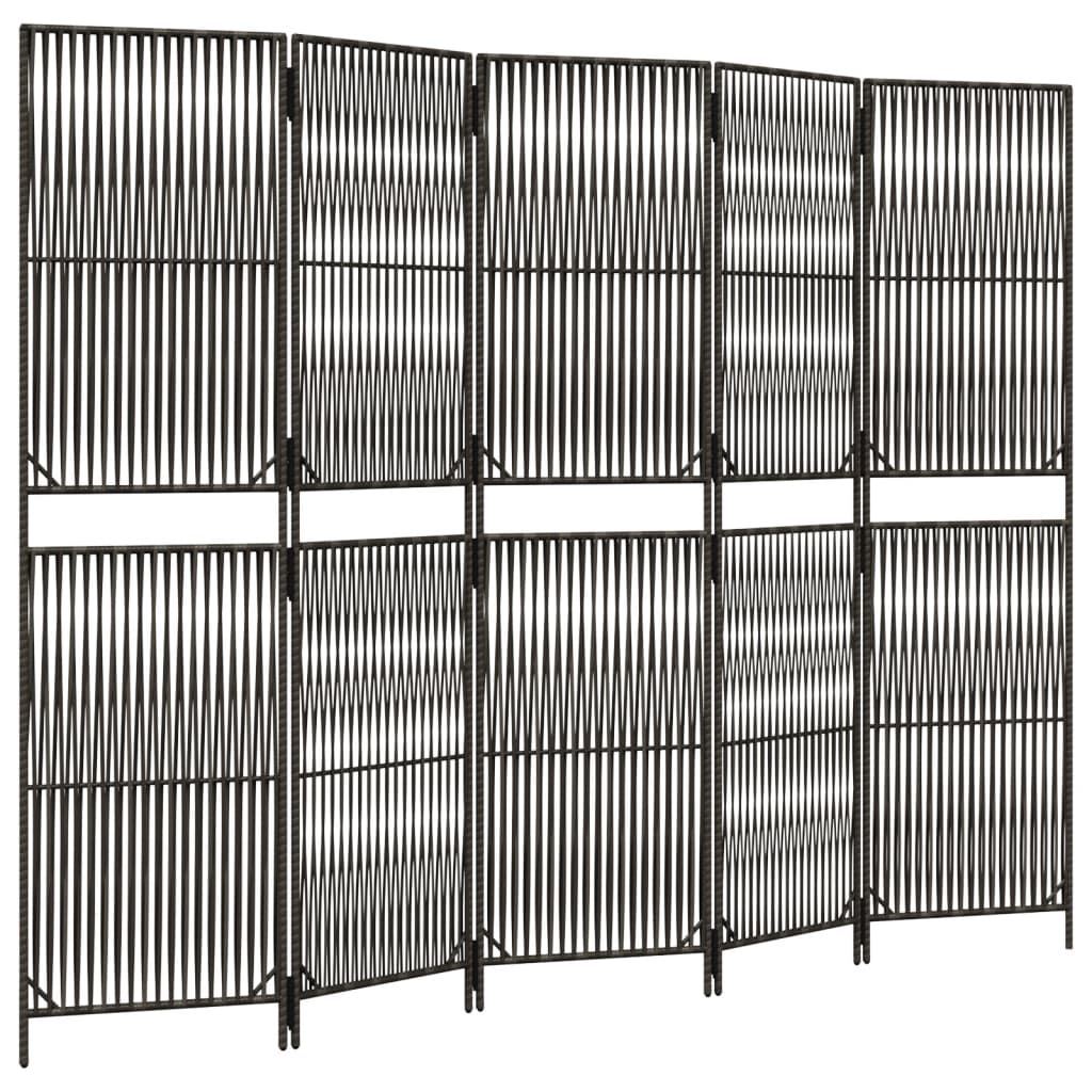 vidaXL Room Divider 5 Panels Gray Poly Rattan