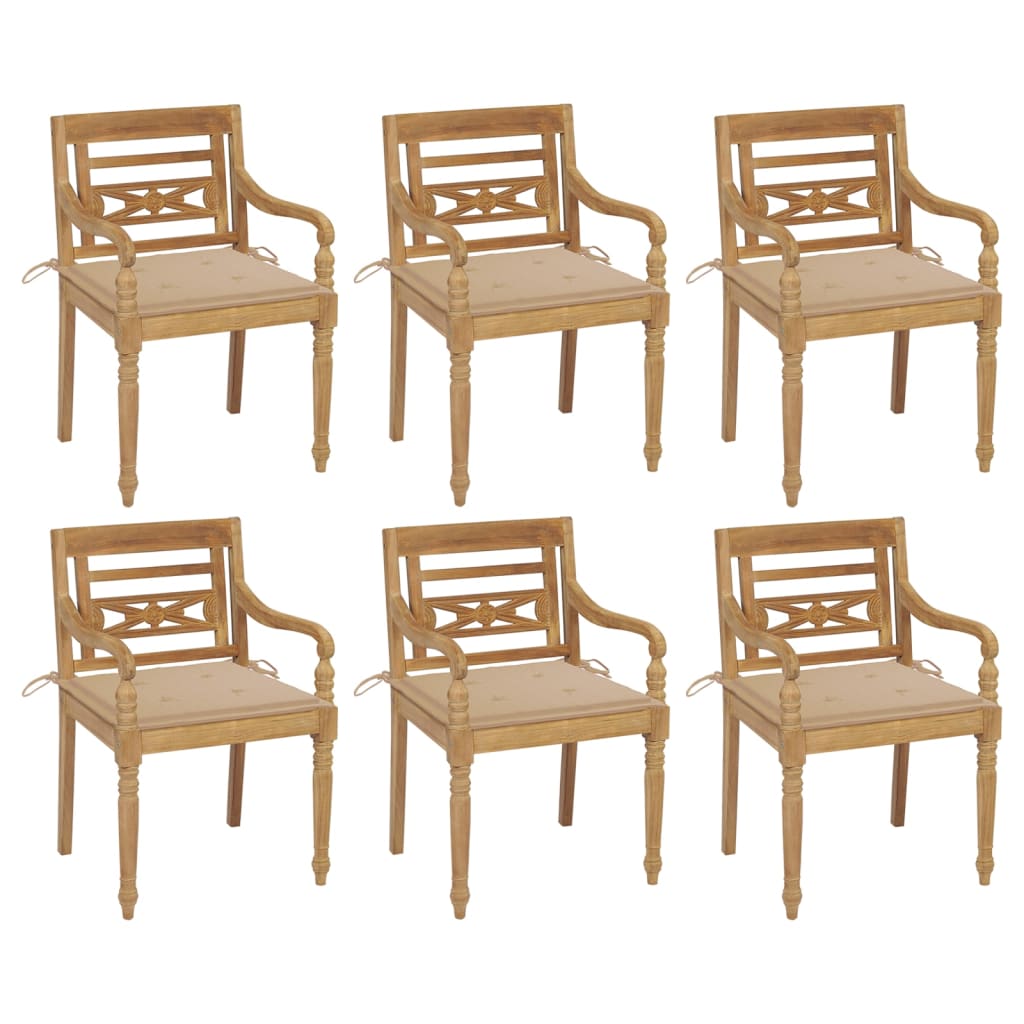 vidaXL Batavia Chairs with Cushions 6 pcs Solid Teak Wood