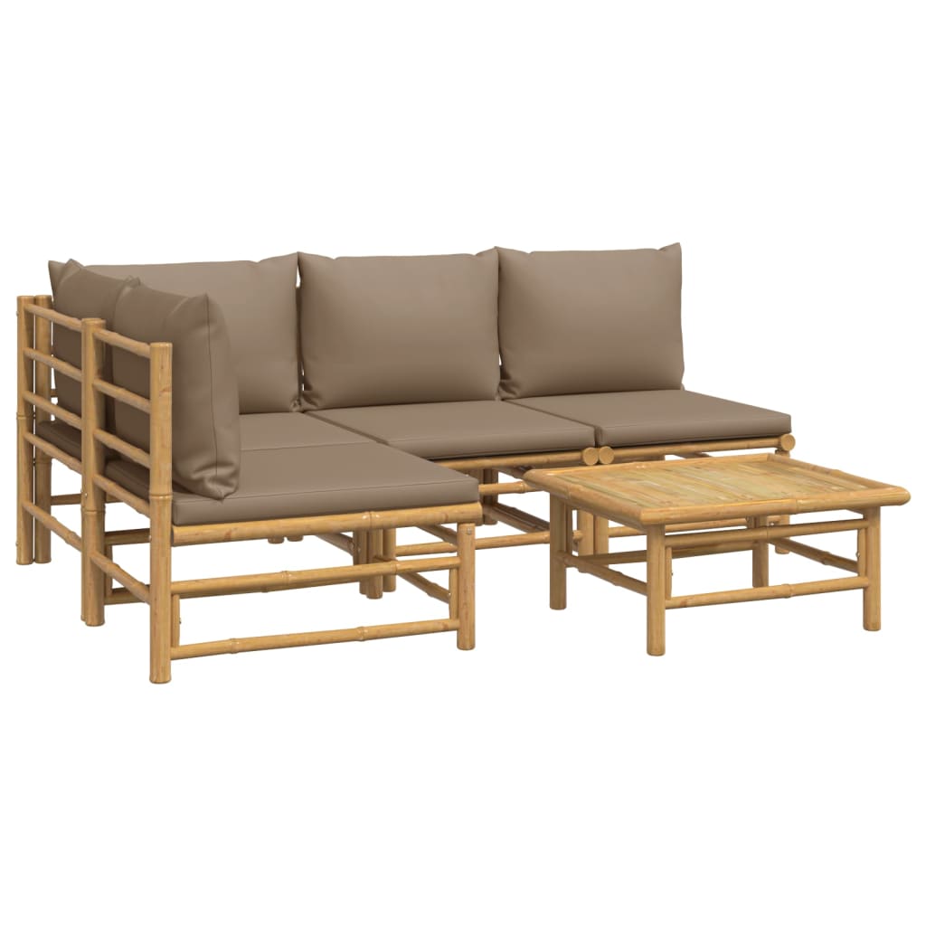 vidaXL 5 Piece Patio Lounge Set with Taupe Cushions Bamboo