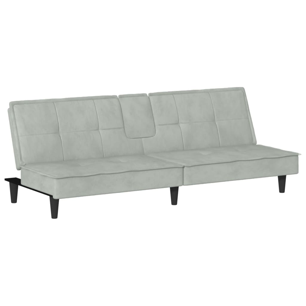 vidaXL Sofa Bed with Cup Holders Light Gray Velvet