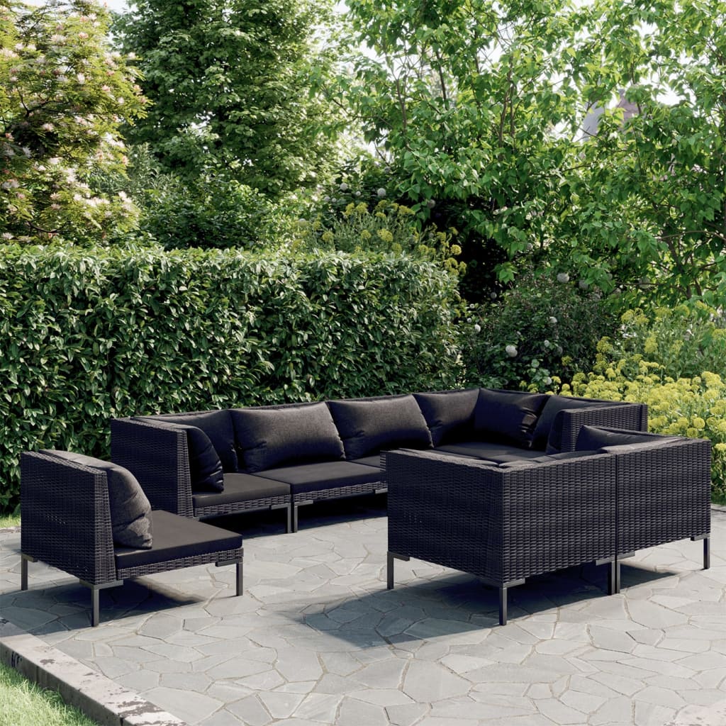 vidaXL 8 Piece Patio Lounge Set with Cushions Poly Rattan Dark Gray