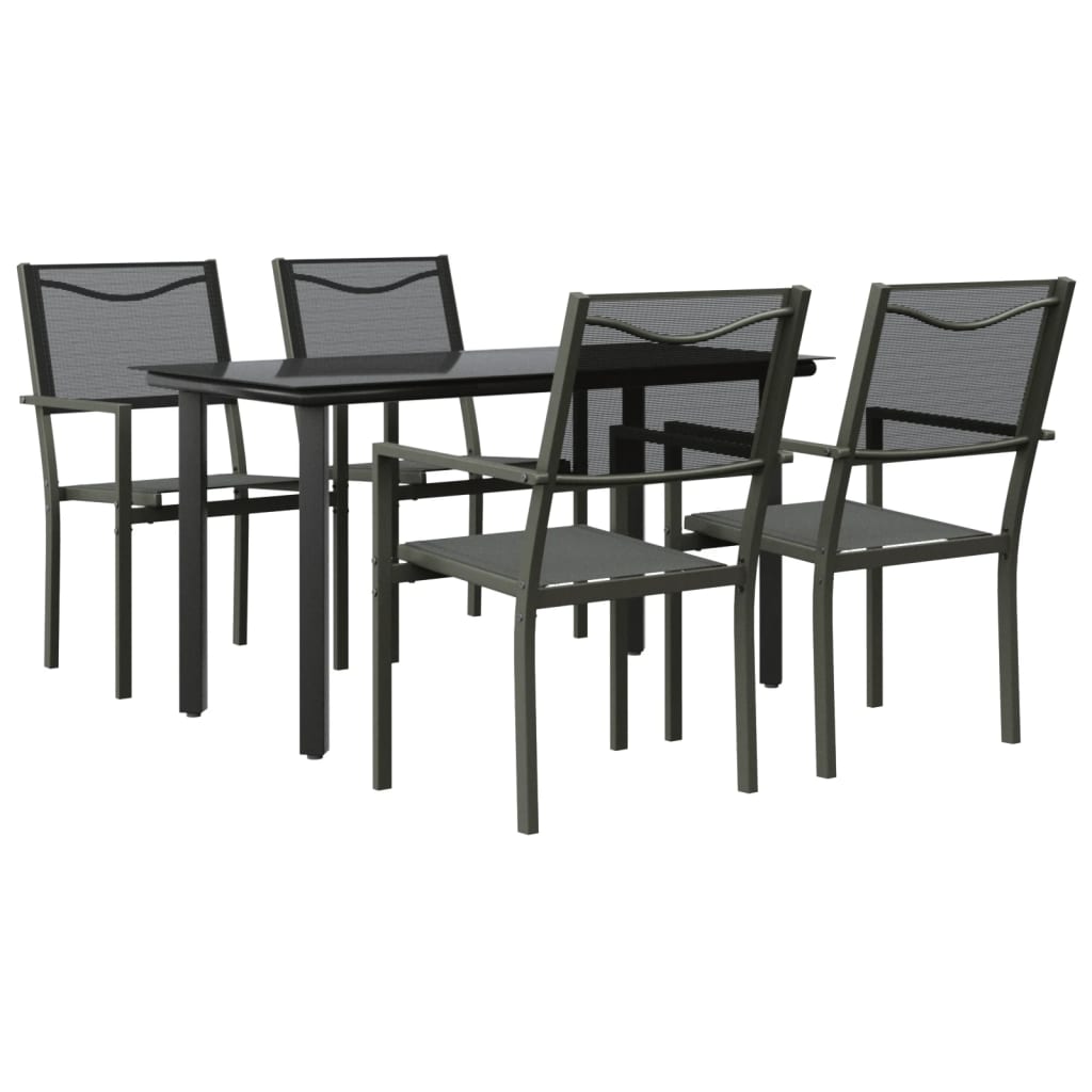 vidaXL 5 Piece Patio Dining Set Black Steel and Textilene