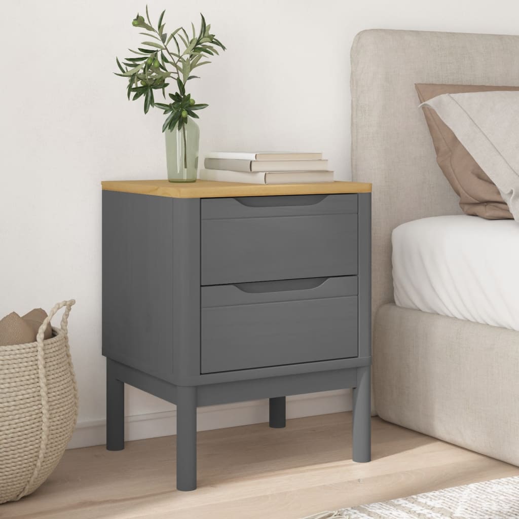 vidaXL Bedside Cabinet FLORO Gray 17.7"x15.4"x22.4" Solid Wood Pine