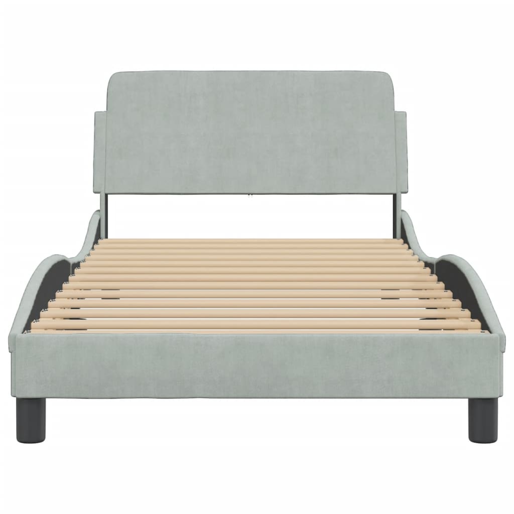 vidaXL Bed Frame with Headboard Light Gray 39.4"x74.8" Twin Velvet