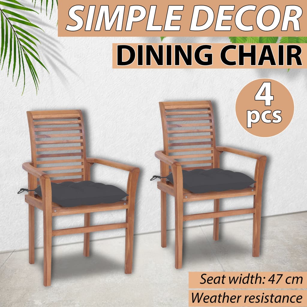 vidaXL Dining Chairs 2 pcs with Anthracite Cushions Solid Teak Wood