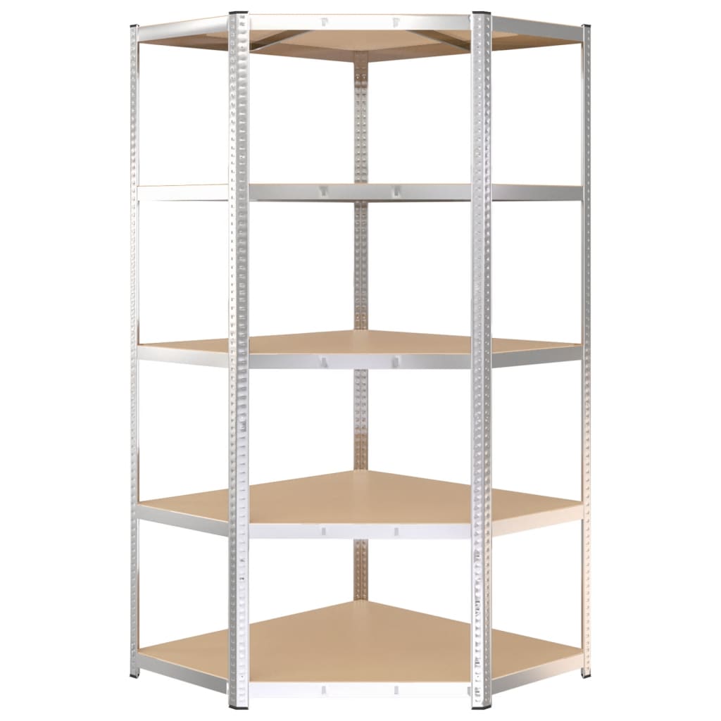 vidaXL 5-Layer Corner Shelf Silver Steel&Engineered Wood