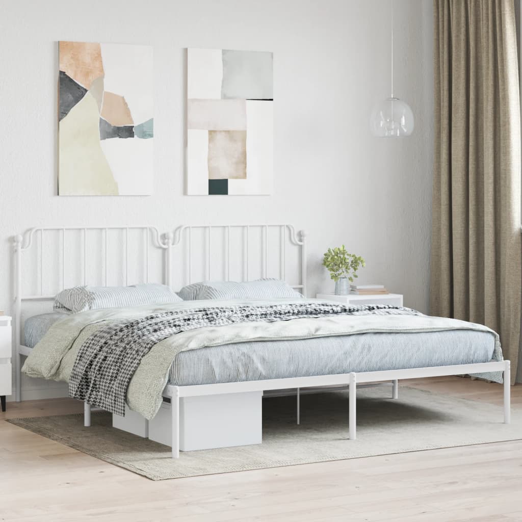 vidaXL Metal Bed Frame without Mattress with Headboard White 76"x79.9"