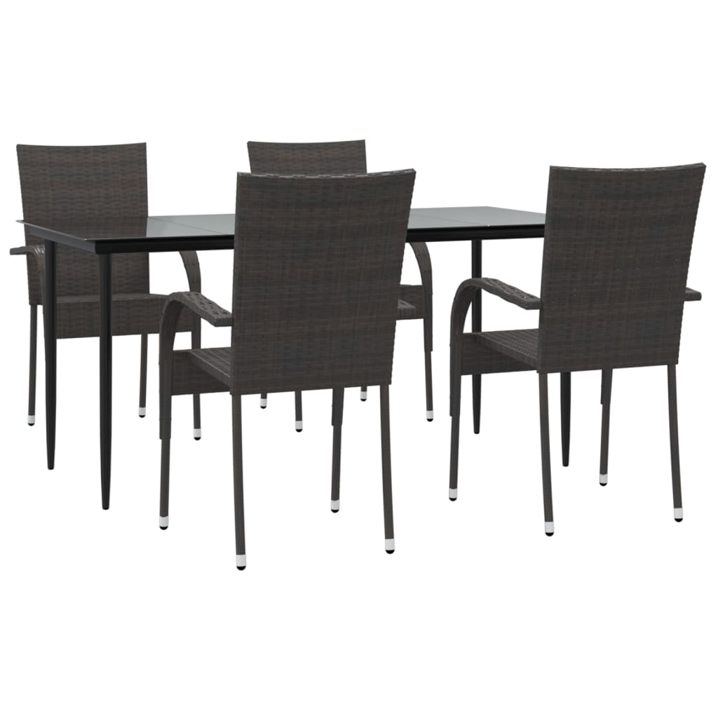 vidaXL 5 Piece Patio Dining Set Brown Poly Rattan