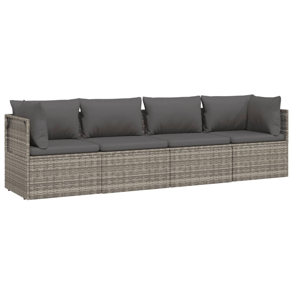 vidaXL 4 Piece Patio Lounge Set with Cushions Gray Poly Rattan