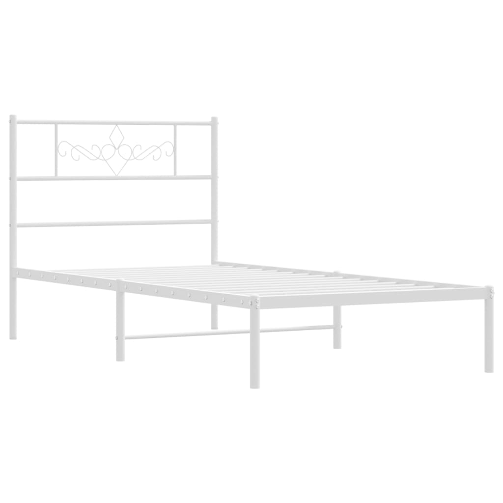 vidaXL Metal Bed Frame without Mattress with Headboard White 39.4"x78.7"