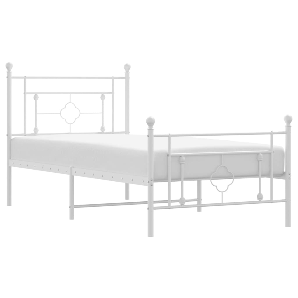 vidaXL Metal Bed Frame without Mattress with Footboard White 39.4"x78.7"