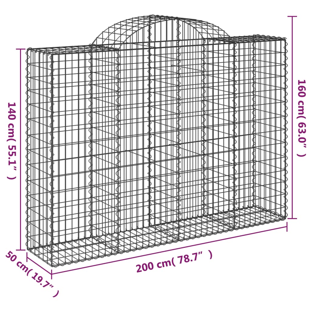 vidaXL Arched Gabion Baskets 7 pcs 78.7"x19.7"x55.1"/63" Galvanized Iron