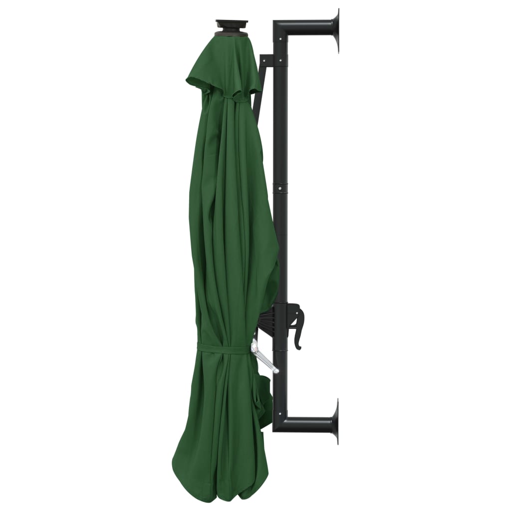 vidaXL Wall-mounted Garden Parasol with LEDs and Metal Pole 118.1" Green