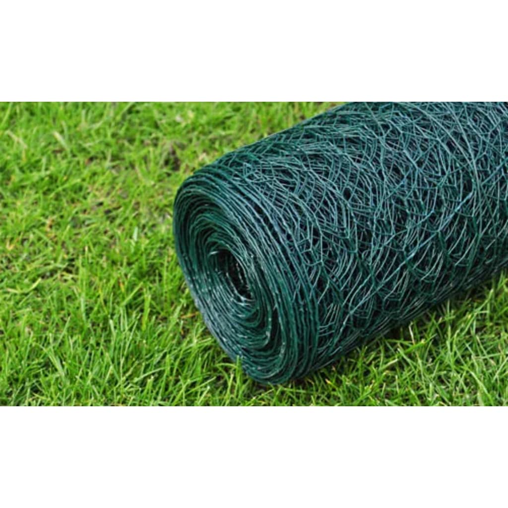 vidaXL Chicken Wire Fence with PVC Coating 82'x3.3' Green