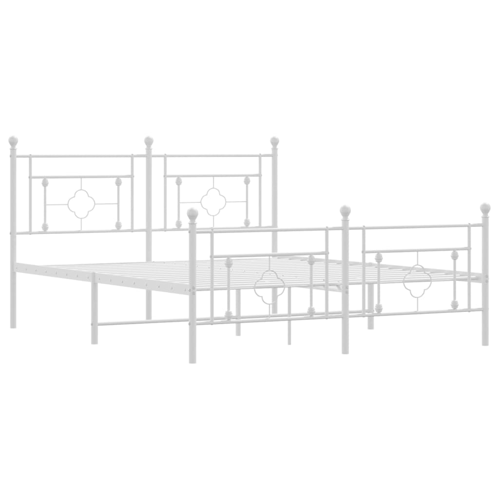 vidaXL Metal Bed Frame without Mattress with Footboard White 59.1"x78.7"