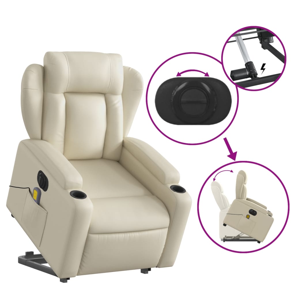 vidaXL Electric Stand up Massage Recliner Chair Cream Faux Leather