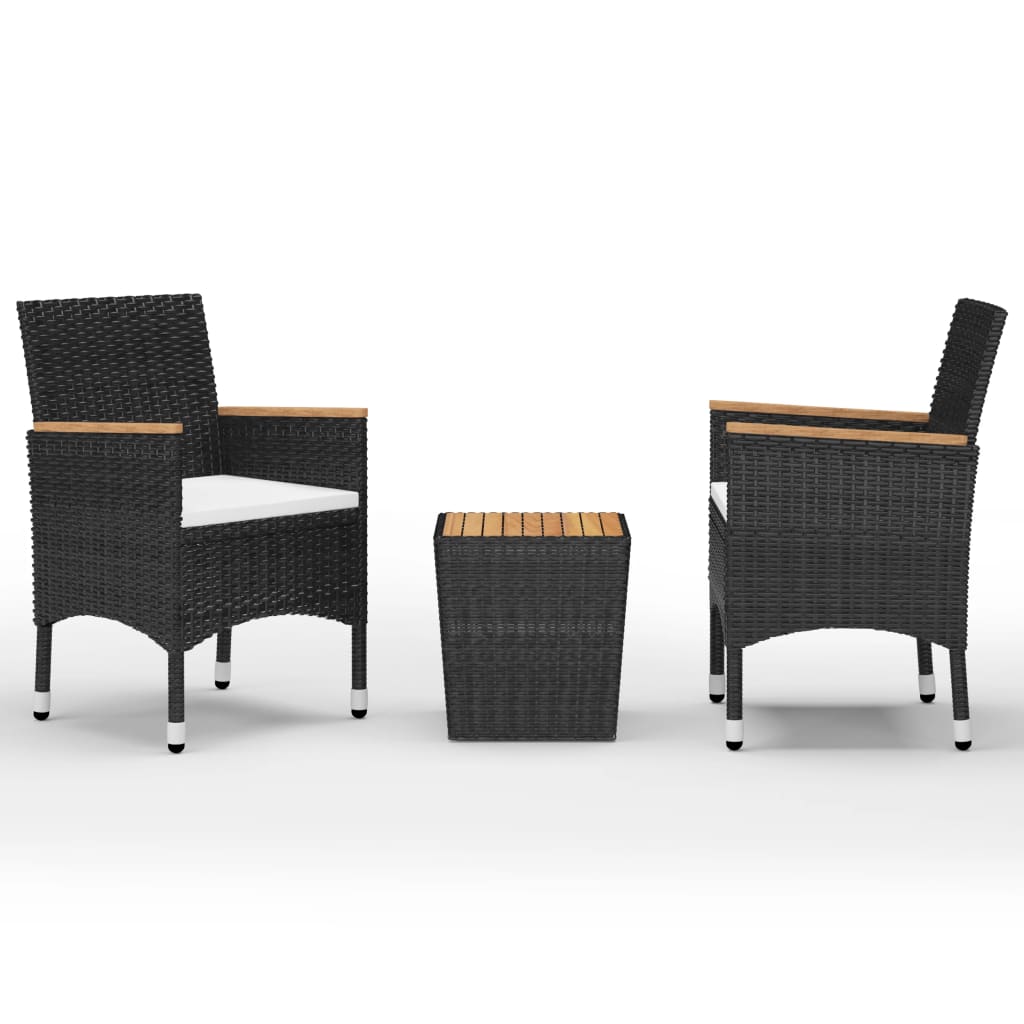 vidaXL 3 Piece Bistro Set Poly Rattan and Acacia Wood Black