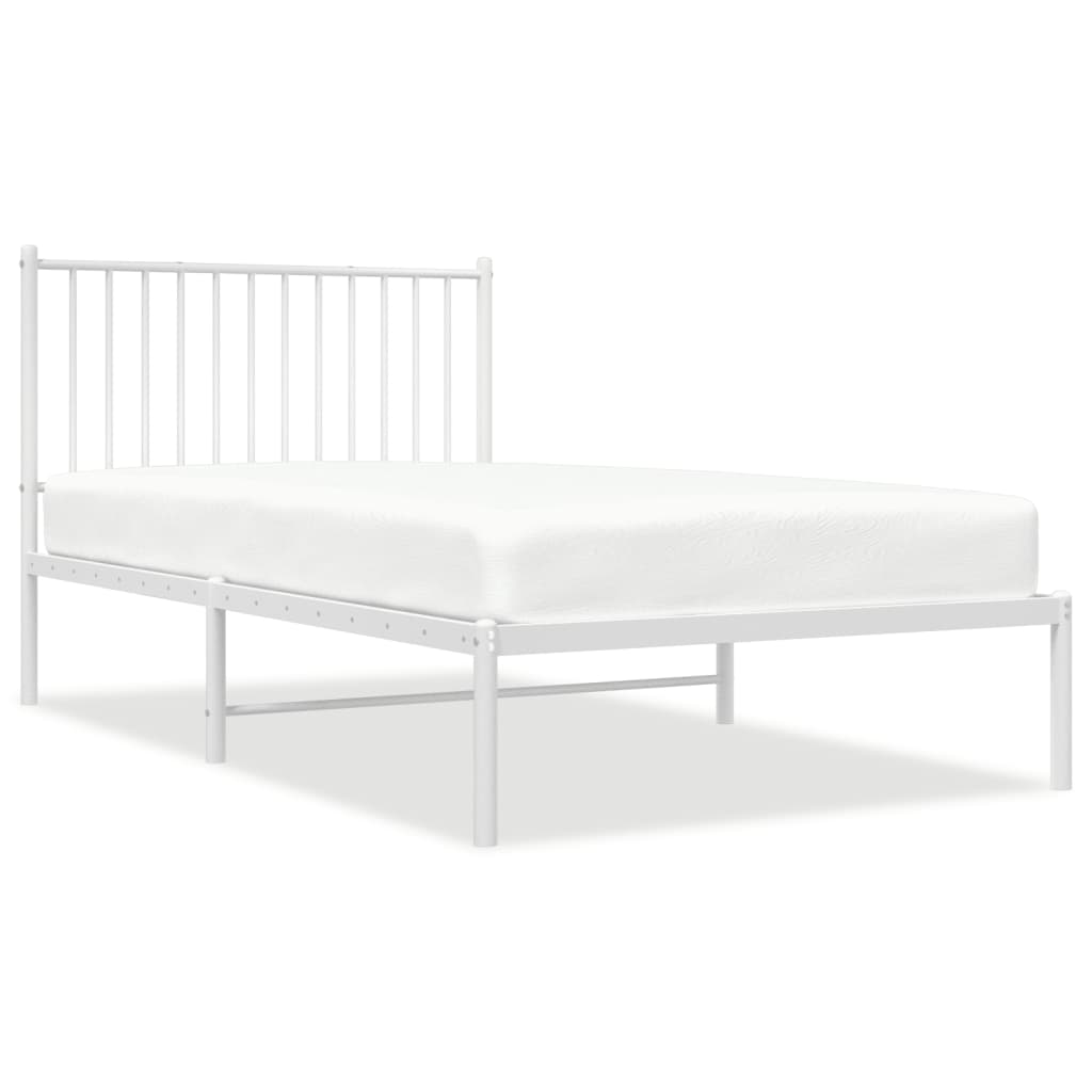 vidaXL Metal Bed Frame without Mattress with Headboard White 39.4"x74.8"