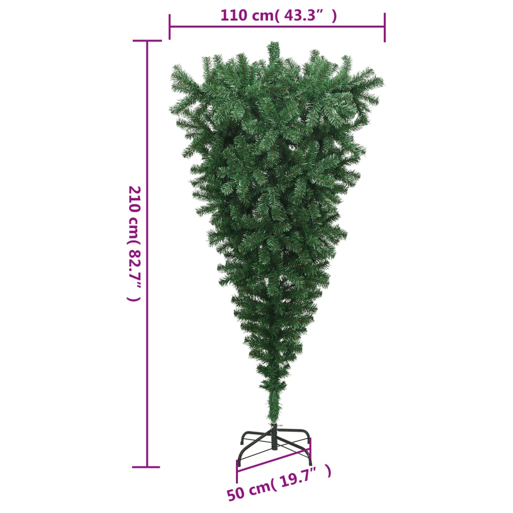 vidaXL Upside-down Artificial Christmas Tree with Stand Green 7 ft