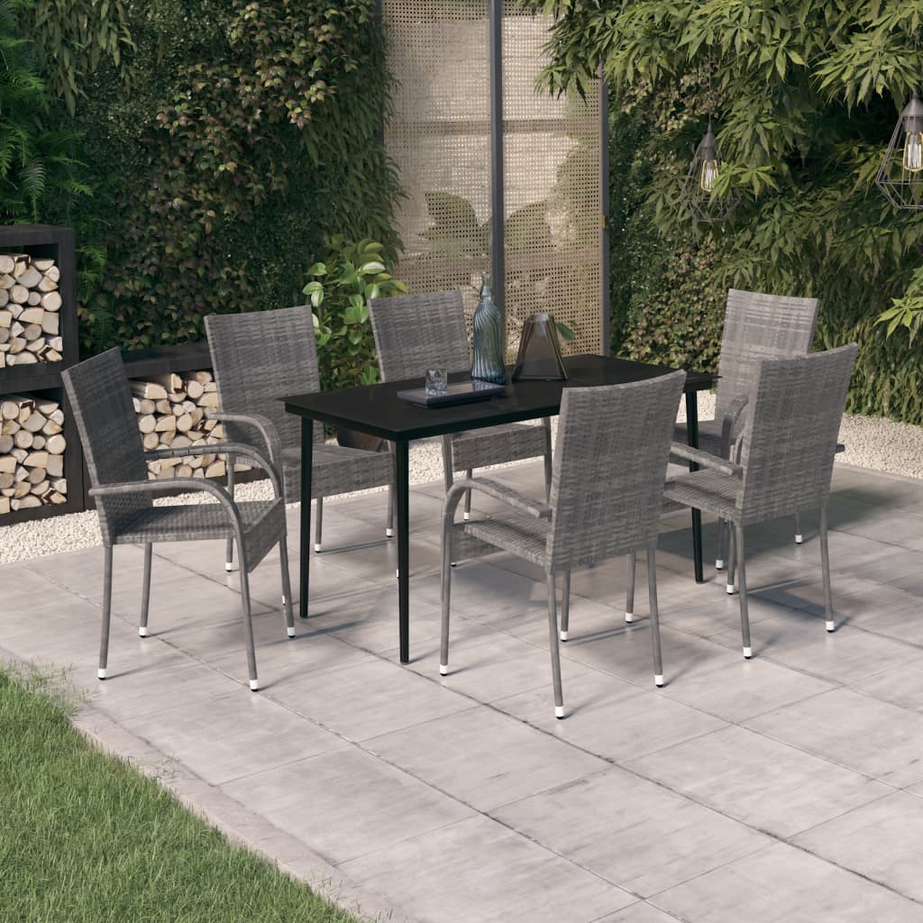 vidaXL 7 Piece Patio Dining Set Gray and Black