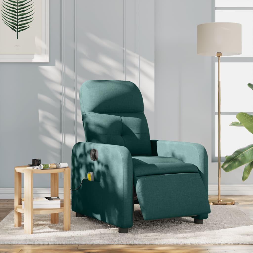 vidaXL Electric Massage Recliner Chair Dark Green Fabric