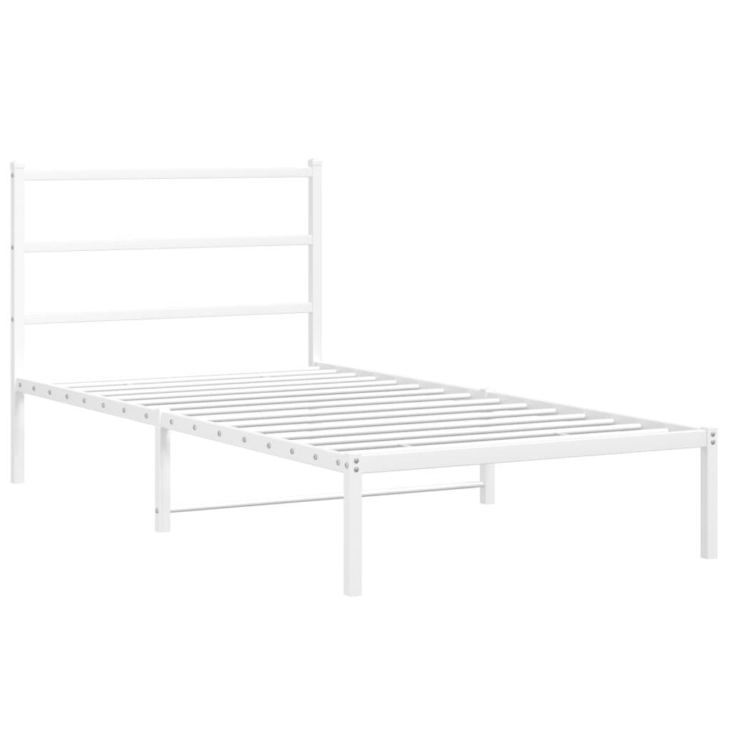 vidaXL Metal Bed Frame without Mattress with Headboard White 39.4"x78.7"