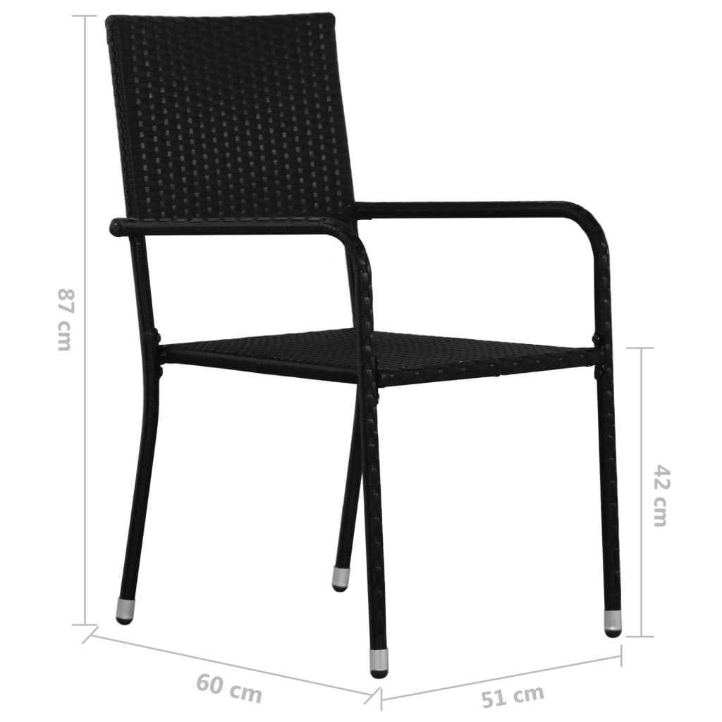 vidaXL Patio Dining Chairs 2 pcs Stackable Black Poly Rattan