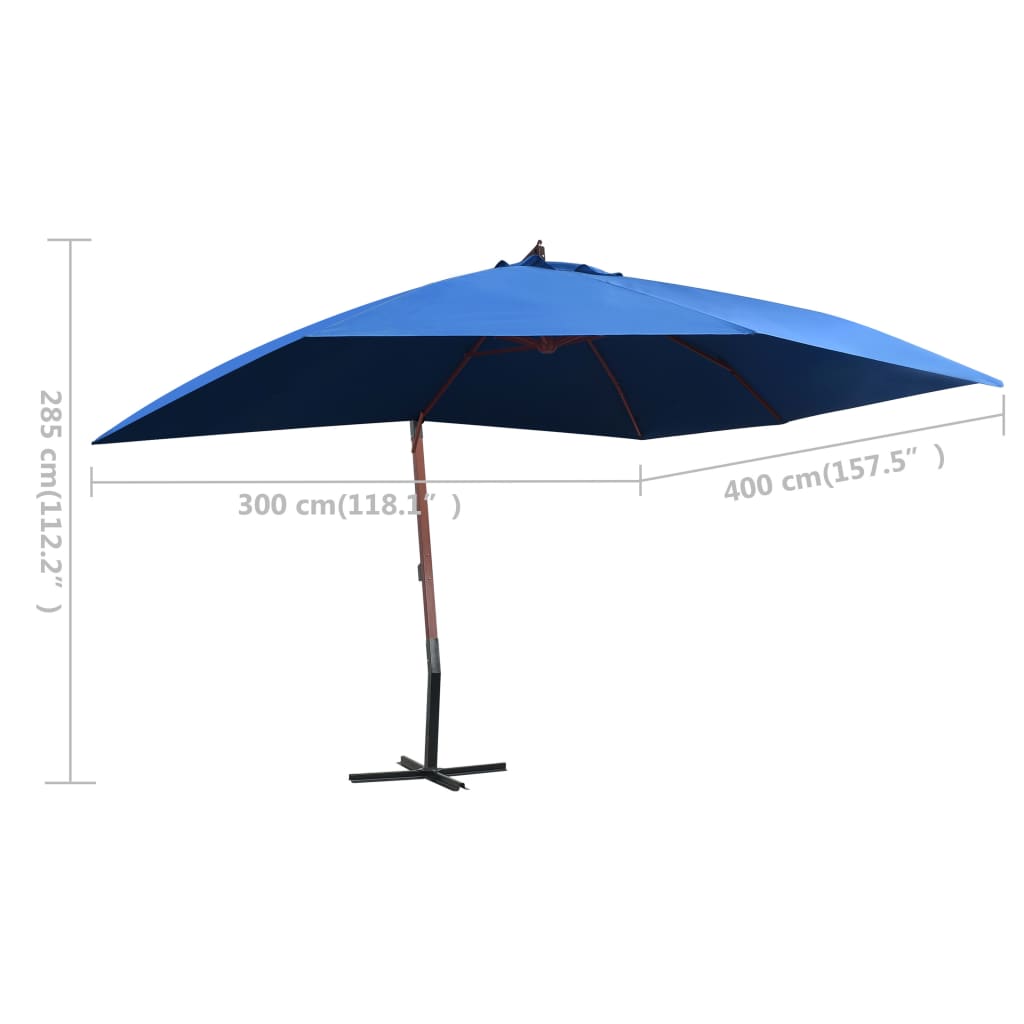 vidaXL Hanging Garden Parasol with Wooden Pole 157.5"x118.1" Blue