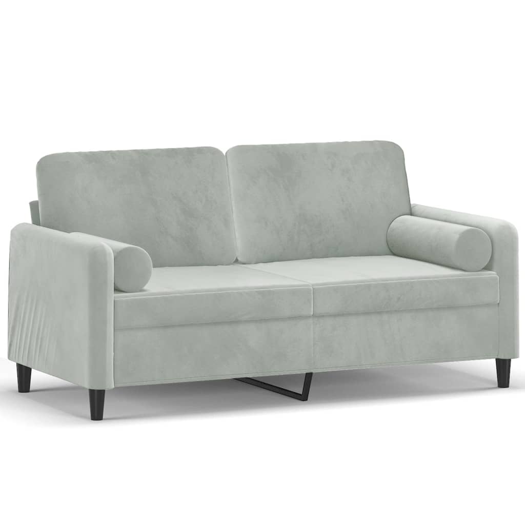vidaXL 2-Seater Sofa with Throw Pillows Light Gray 55.1" Velvet