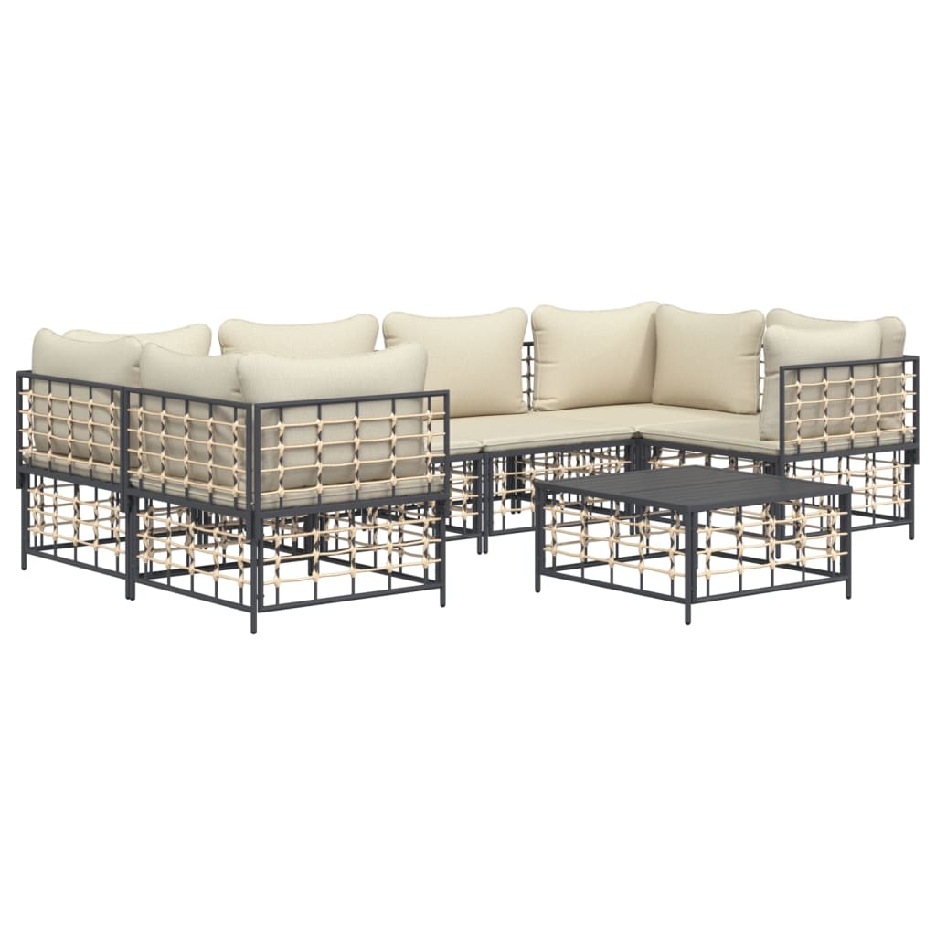 vidaXL 7 Piece Patio Lounge Set with Cushions Anthracite Poly Rattan