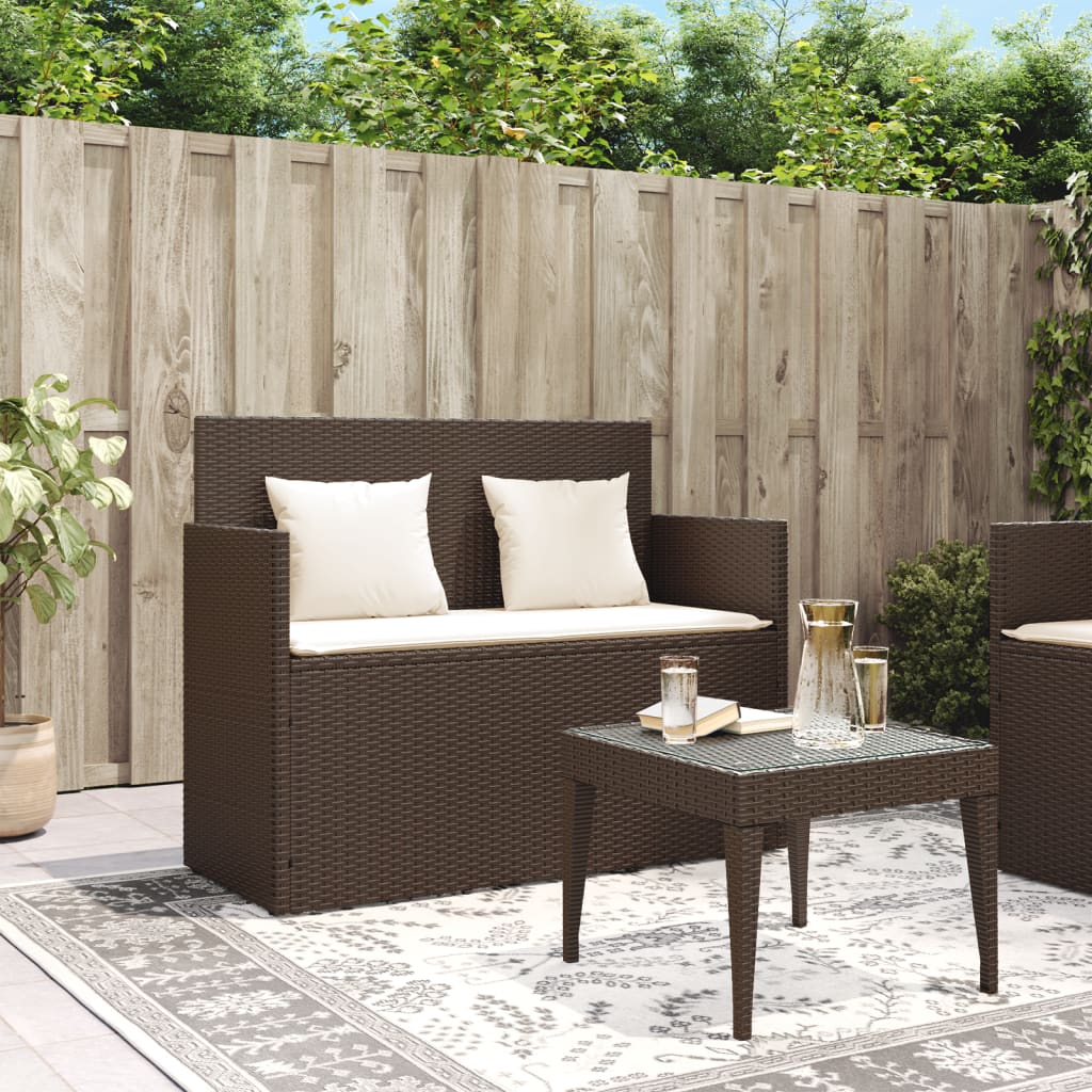 vidaXL Patio Bench with Cushions Brown Poly Rattan