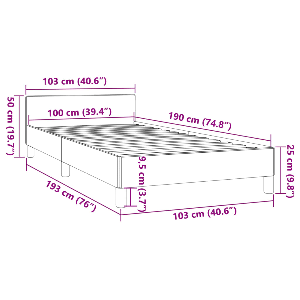 vidaXL Bed Frame with Headboard Dark Gray 39.4"x74.8" Twin Velvet