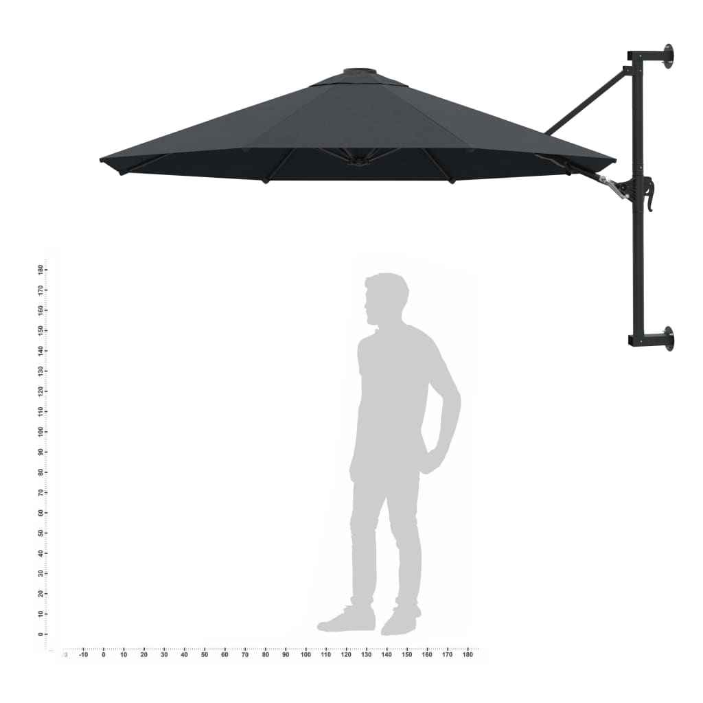 vidaXL Wall-Mounted Garden Parasol with Metal Pole 118.1" Anthracite