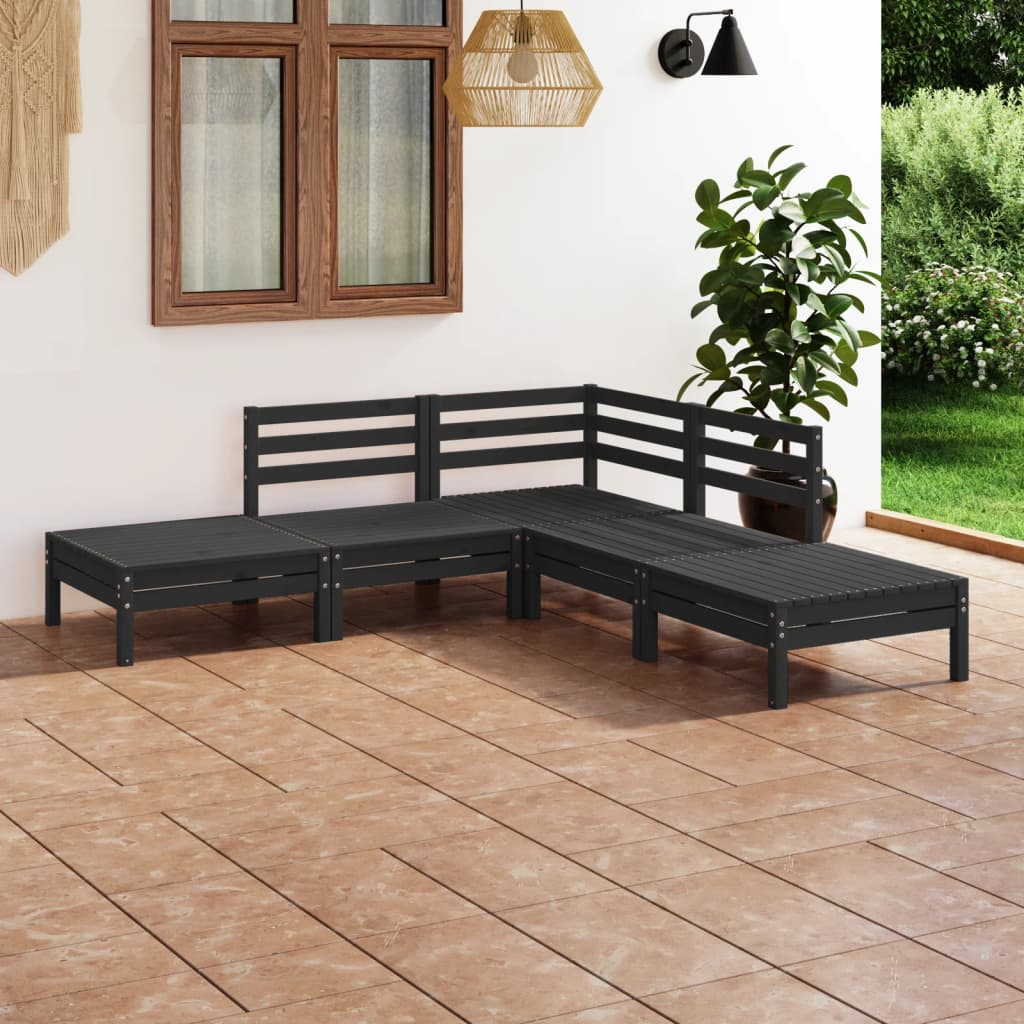 vidaXL 5 Piece Patio Lounge Set Solid Pinewood Black