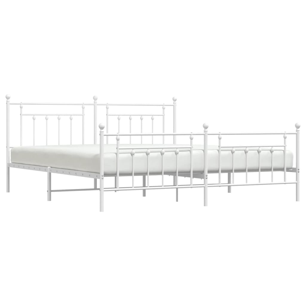 vidaXL Metal Bed Frame without Mattress with Footboard White 76"x79.9"