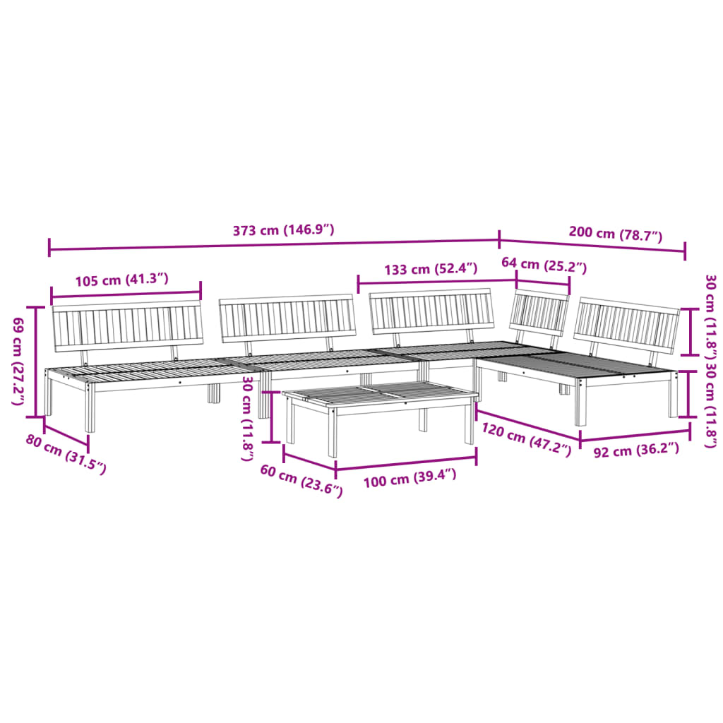 vidaXL 5 Piece Patio Pallet Sofa Set Solid Wood Acacia