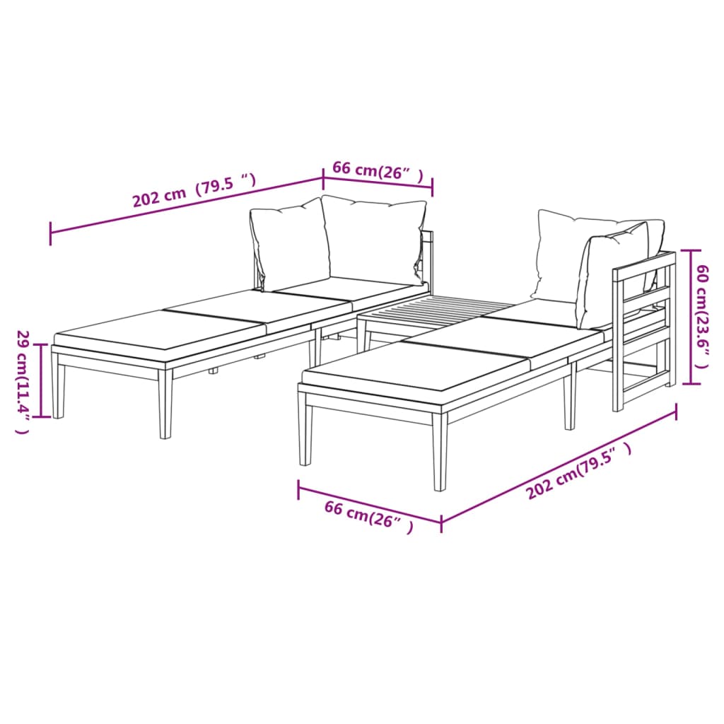 vidaXL 3 Piece Patio Lounge Set with Cream White Cushions Acacia Wood