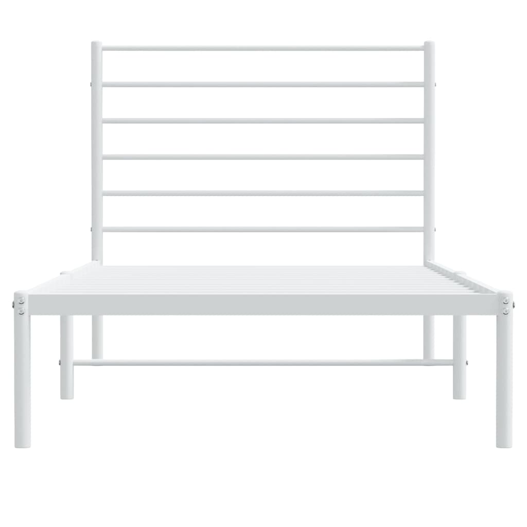 vidaXL Metal Bed Frame without Mattress with Headboard White 39.4"x74.8"