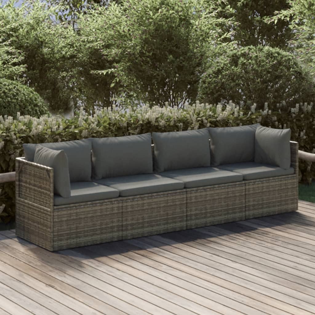 vidaXL 4 Piece Patio Lounge Set with Cushions Gray Poly Rattan