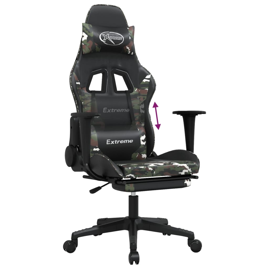 vidaXL Gaming Chair with Footrest Black and Camouflage Faux Leather