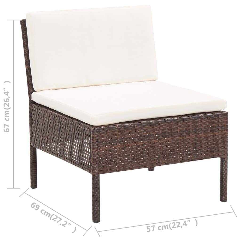 vidaXL 6 Piece Patio Lounge Set with Cushions Poly Rattan Brown