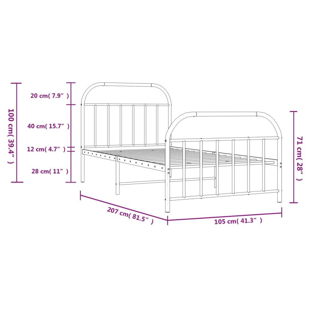 vidaXL Metal Bed Frame without Mattress with Footboard Black 39.4"x78.7"