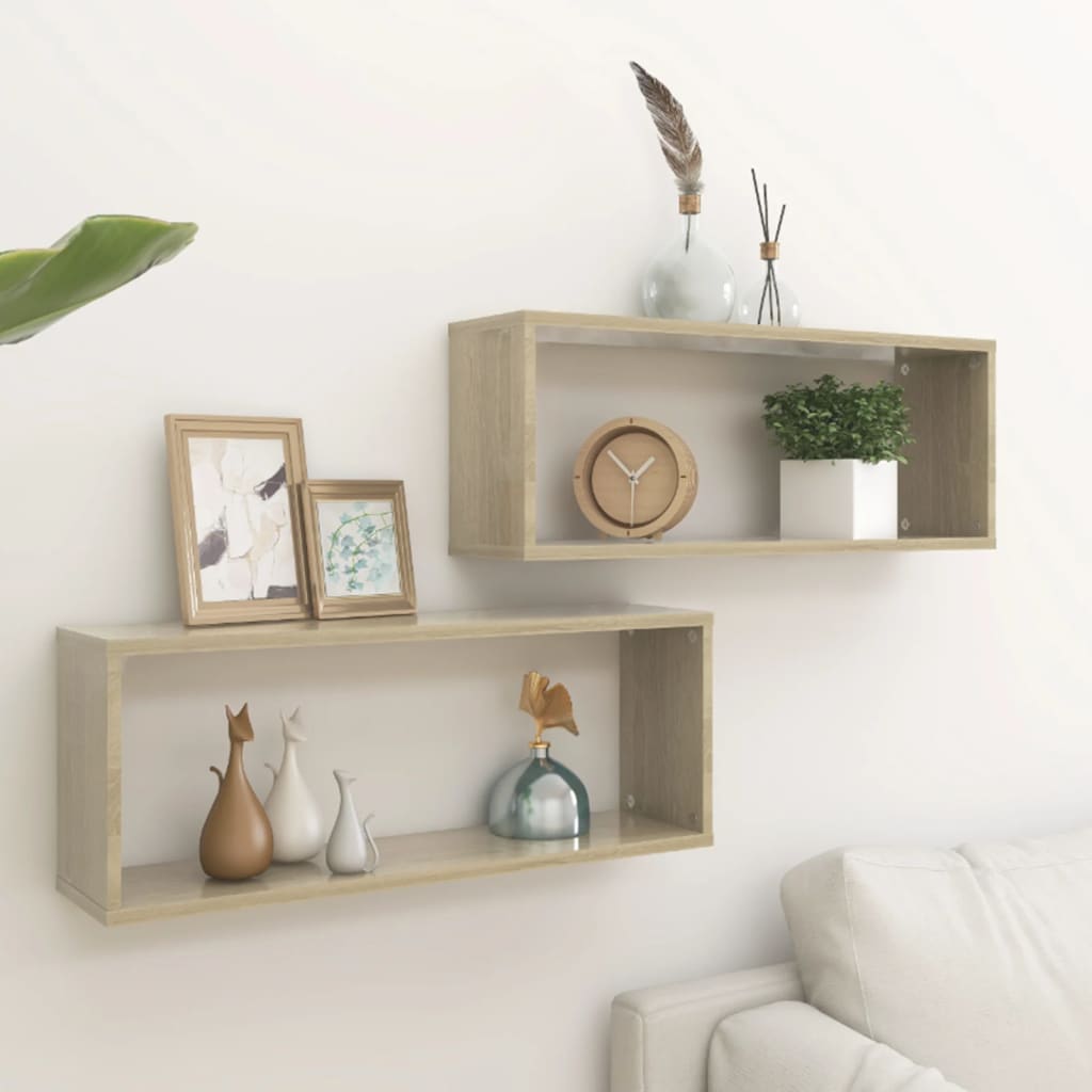 vidaXL Wall Cube Shelves 2 pcs Sonoma Oak 23.6"x5.9"x9.1" Engineered Wood