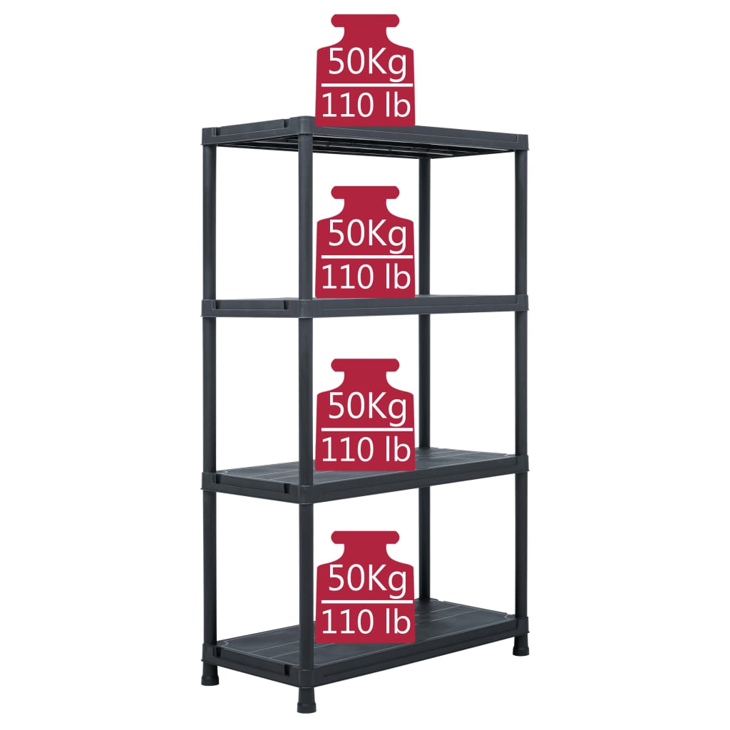 vidaXL Storage Shelf Rack Black 440.9 lb 31.5"x15.7"x54.3" Plastic