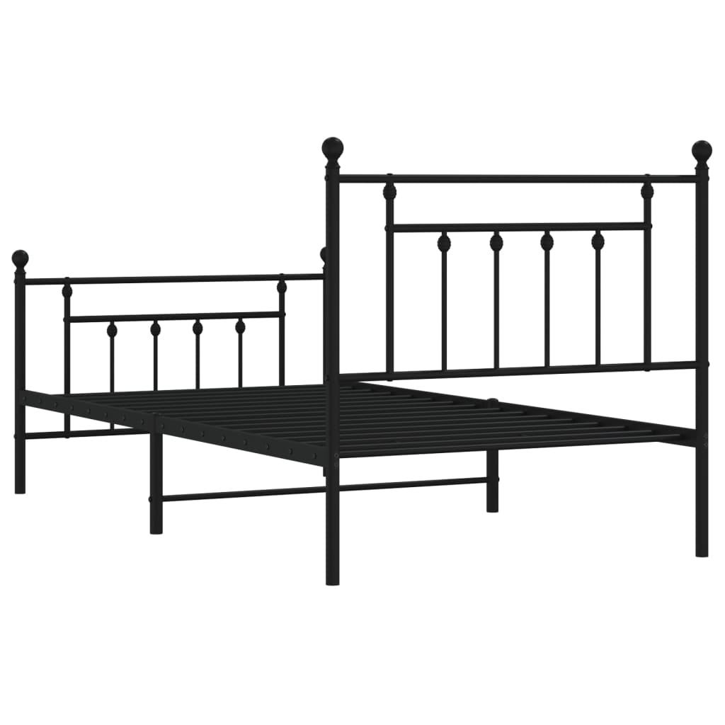 vidaXL Metal Bed Frame without Mattress with Footboard Black 39.4"x74.8"