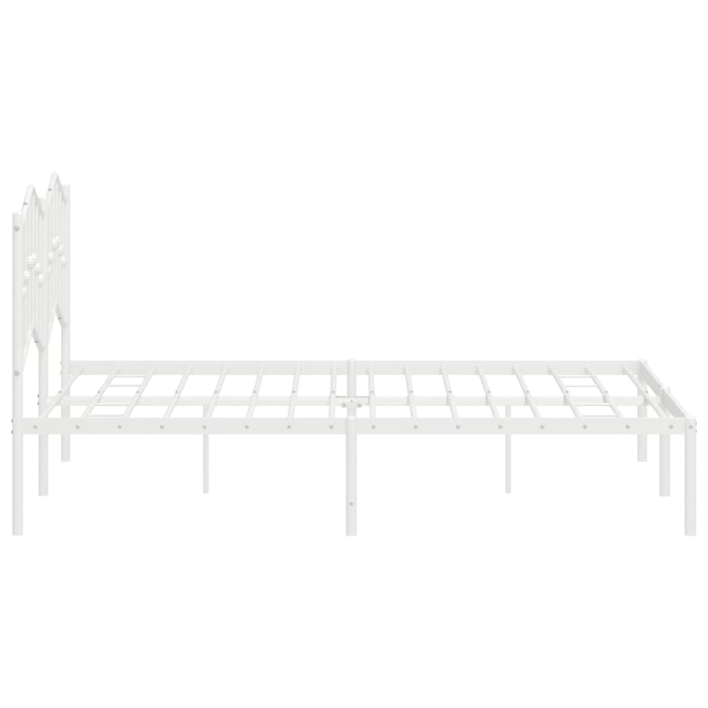 vidaXL Metal Bed Frame without Mattress with Headboard White 53.1"x74.8"