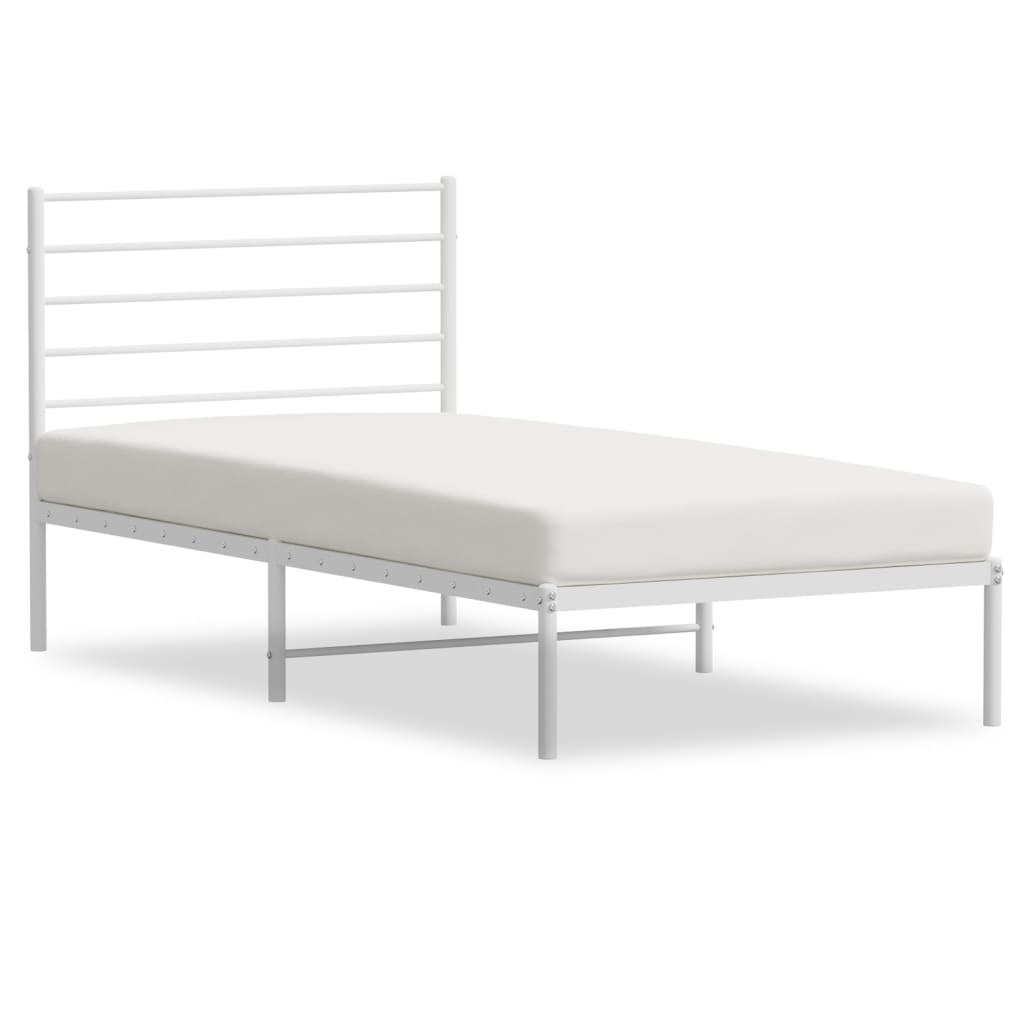 vidaXL Metal Bed Frame with Headboard White 39.4"x74.8" Twin