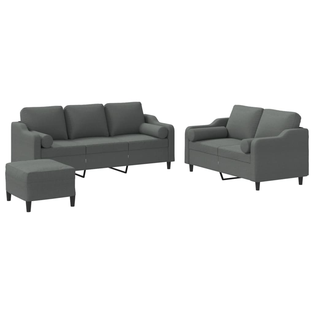 vidaXL 3 Piece Sofa Set with Pillows Dark Gray Fabric