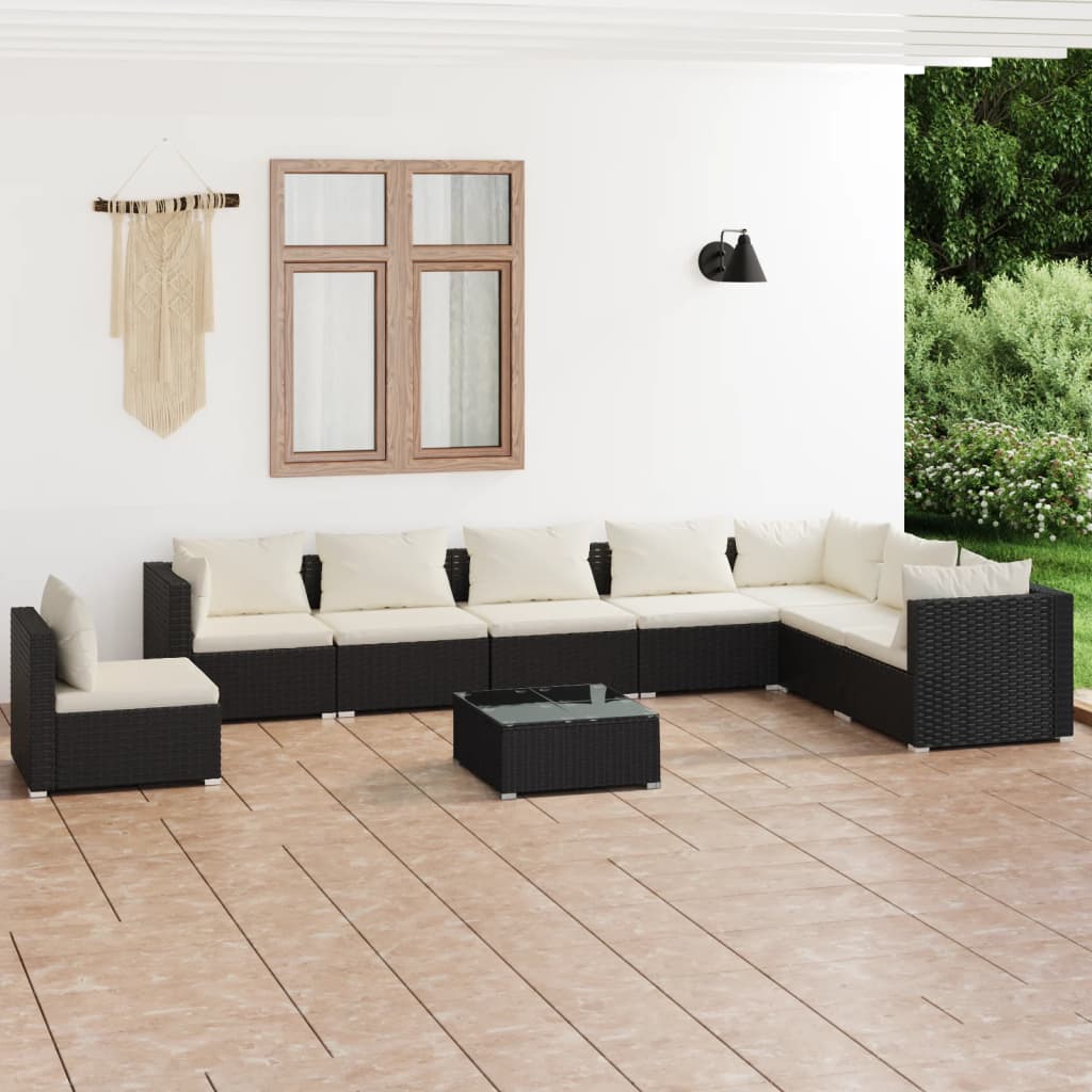 vidaXL 9 Piece Patio Lounge Set with Cushions Poly Rattan Black