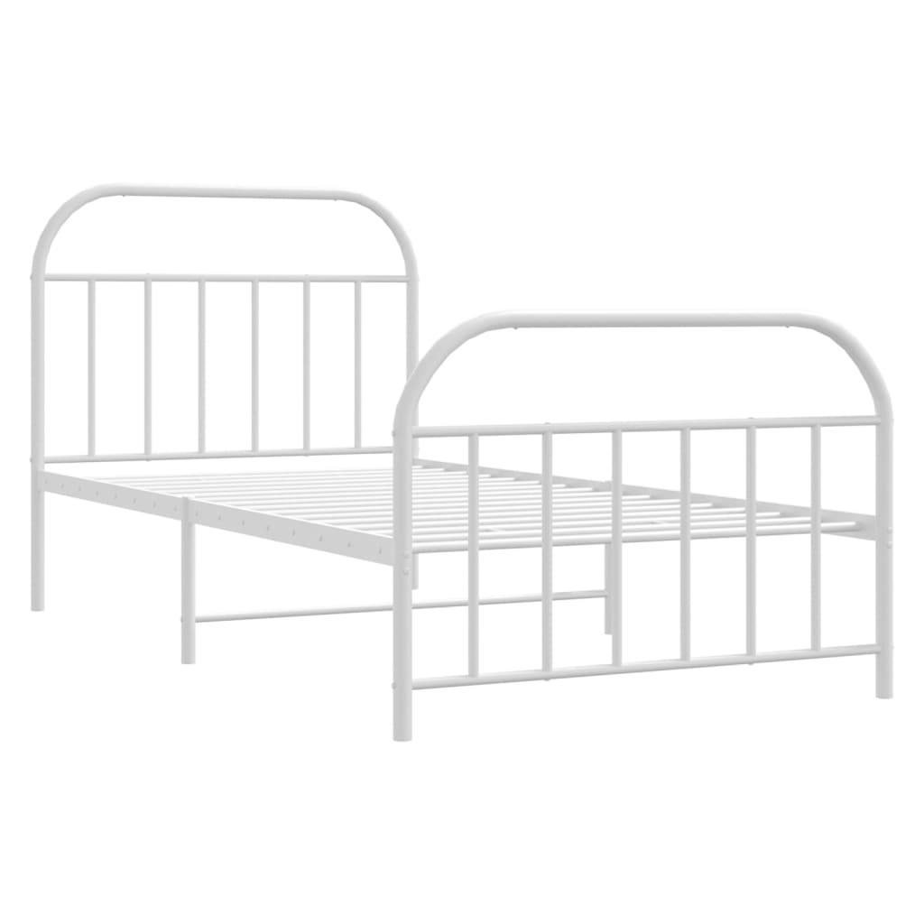 vidaXL Metal Bed Frame without Mattress with Footboard White 39.4"x74.8"